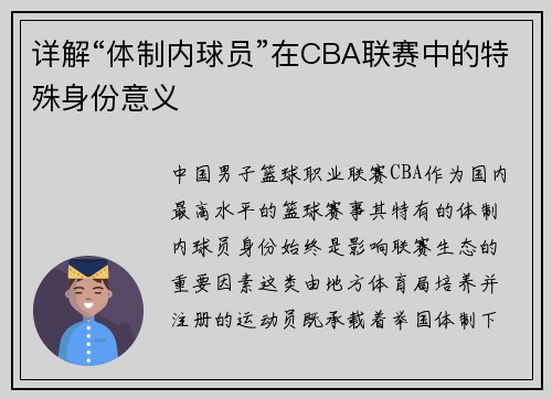 详解“体制内球员”在CBA联赛中的特殊身份意义