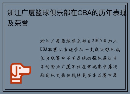 浙江广厦篮球俱乐部在CBA的历年表现及荣誉